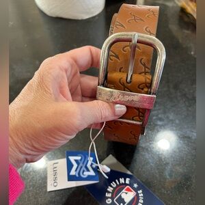 Atlanta Braves Tan Leather Belt with Silver Buckle